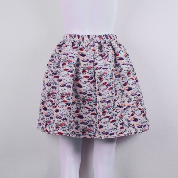 MSGM Floral Pattern Pleated Mini Skirt Puff Flower Print Size 0 EU 32 UK 4 - Picture 3 of 5